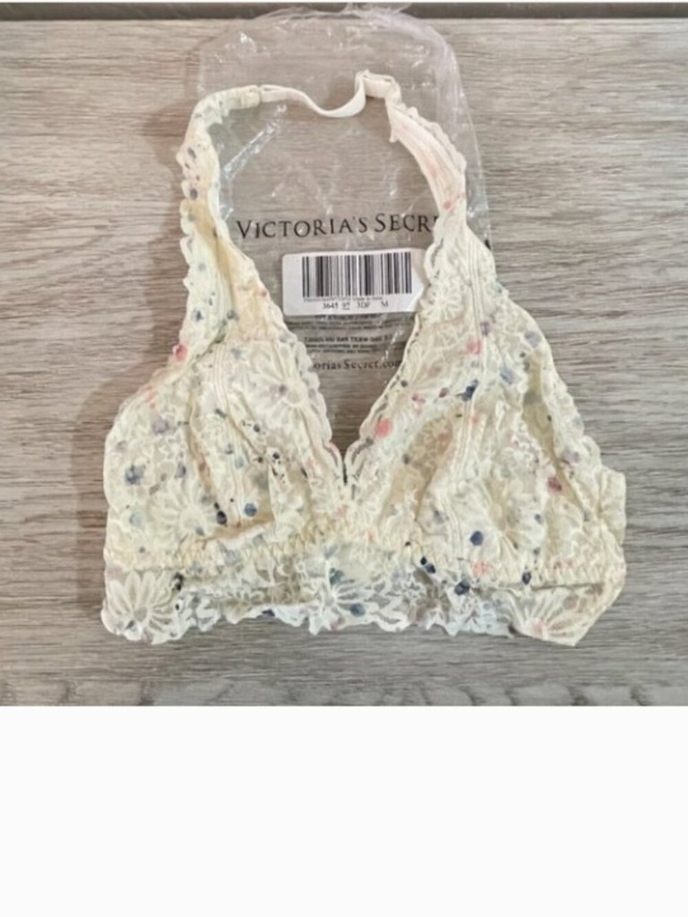 New Victoria's Secret Halter Bra Bralette Lace Medium Multi Color Dot Print